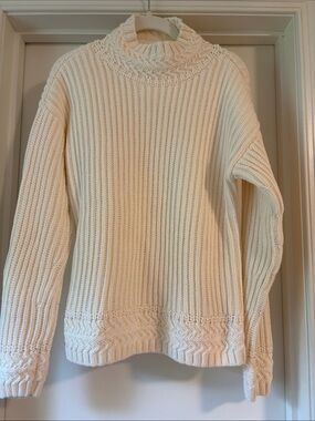 L.L. Bean Cream Ribbed Turtleneck Sweater